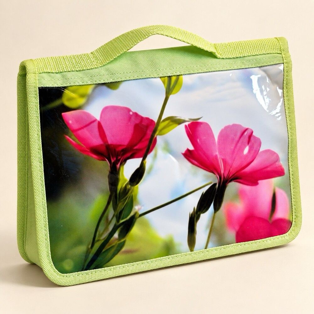 Green Floral Bible Cover w/ Zipper, Handle & Inside Pockets, Polyester NWOT